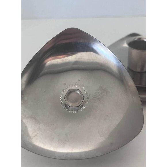 MCM set of 2 AVON Danish Modern Stainless Steel Candle Holders - Picture 3 of 5